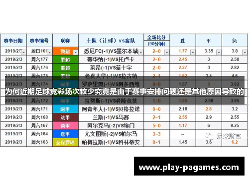 为何近期足球竞彩场次较少究竟是由于赛事安排问题还是其他原因导致的